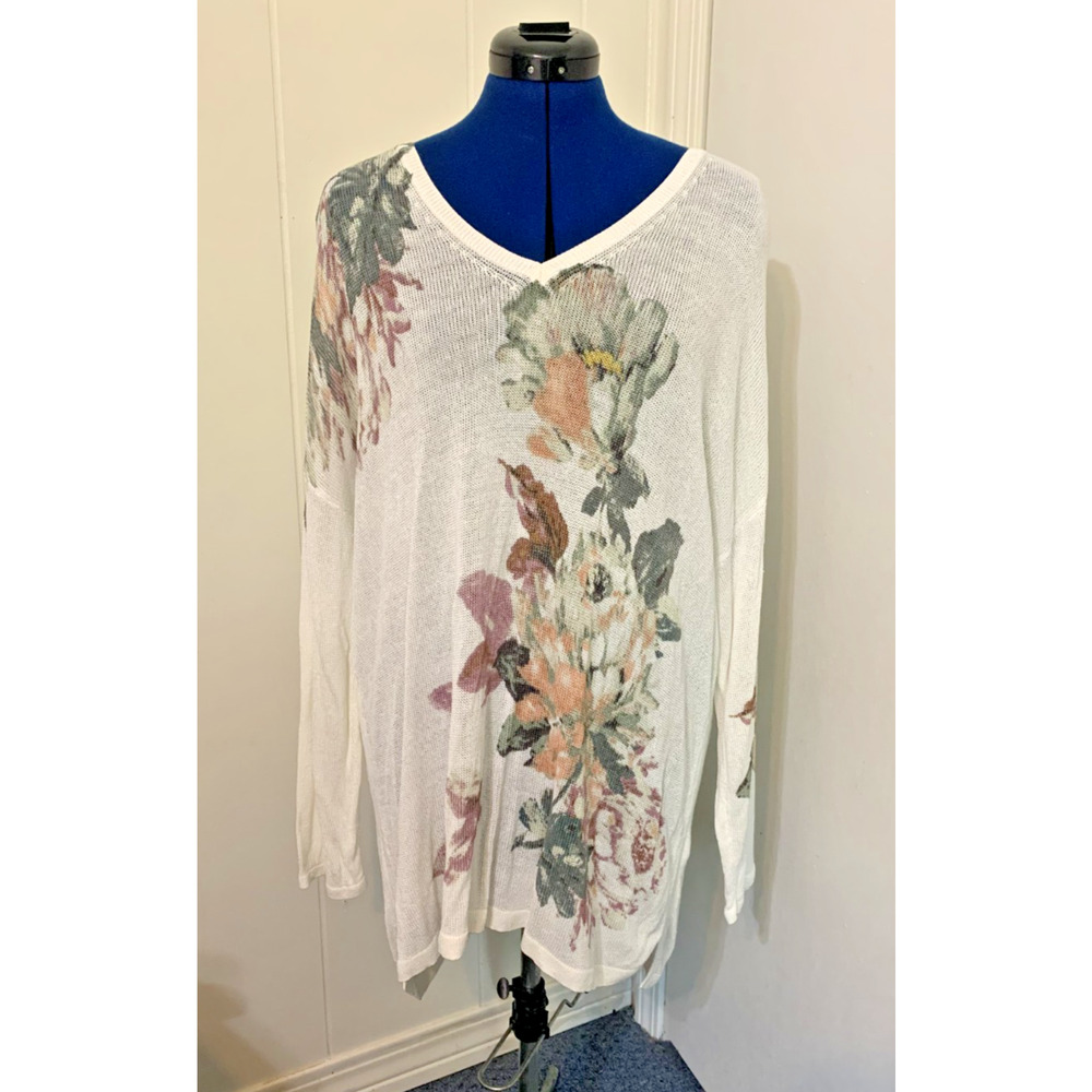 J Jill XL Tall Linen Tunic Top Open Weave Floral Beachy Romantic Resort